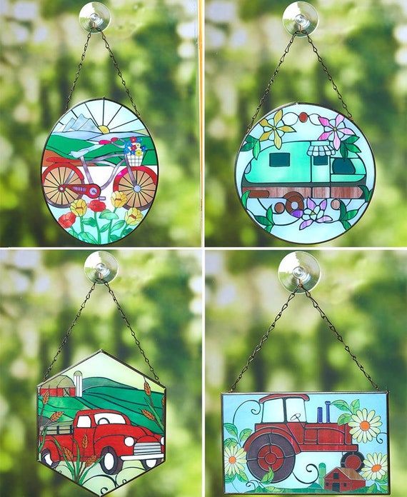 Stained Glass Themed Sun Catchers Colorful Window Hanging Etsy