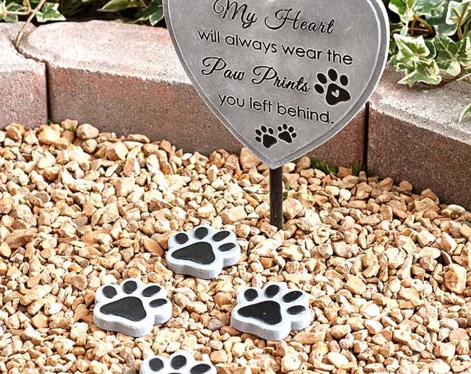 Pet Memorial Stake or 4 Paws Heart Shaped Stakes Place Etsy