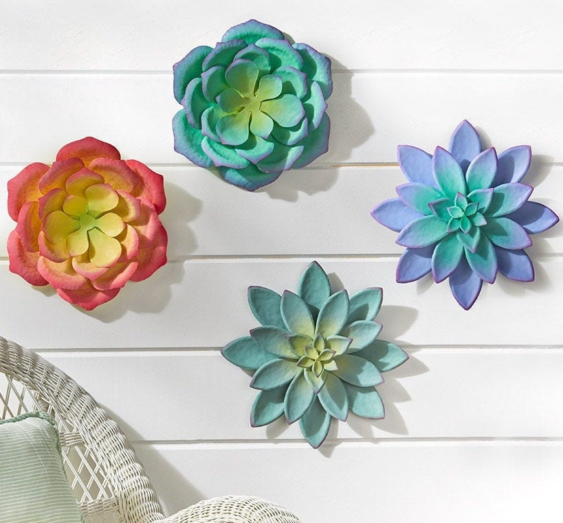 Metal Wall Flowers Art Rustic Style Indoor/outdoor Covered Etsy
