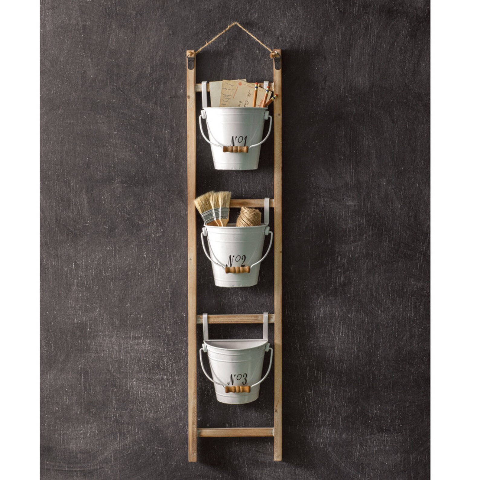 Hanging Ladder With Numbered Buckets Decorative Wall Bucket Etsy