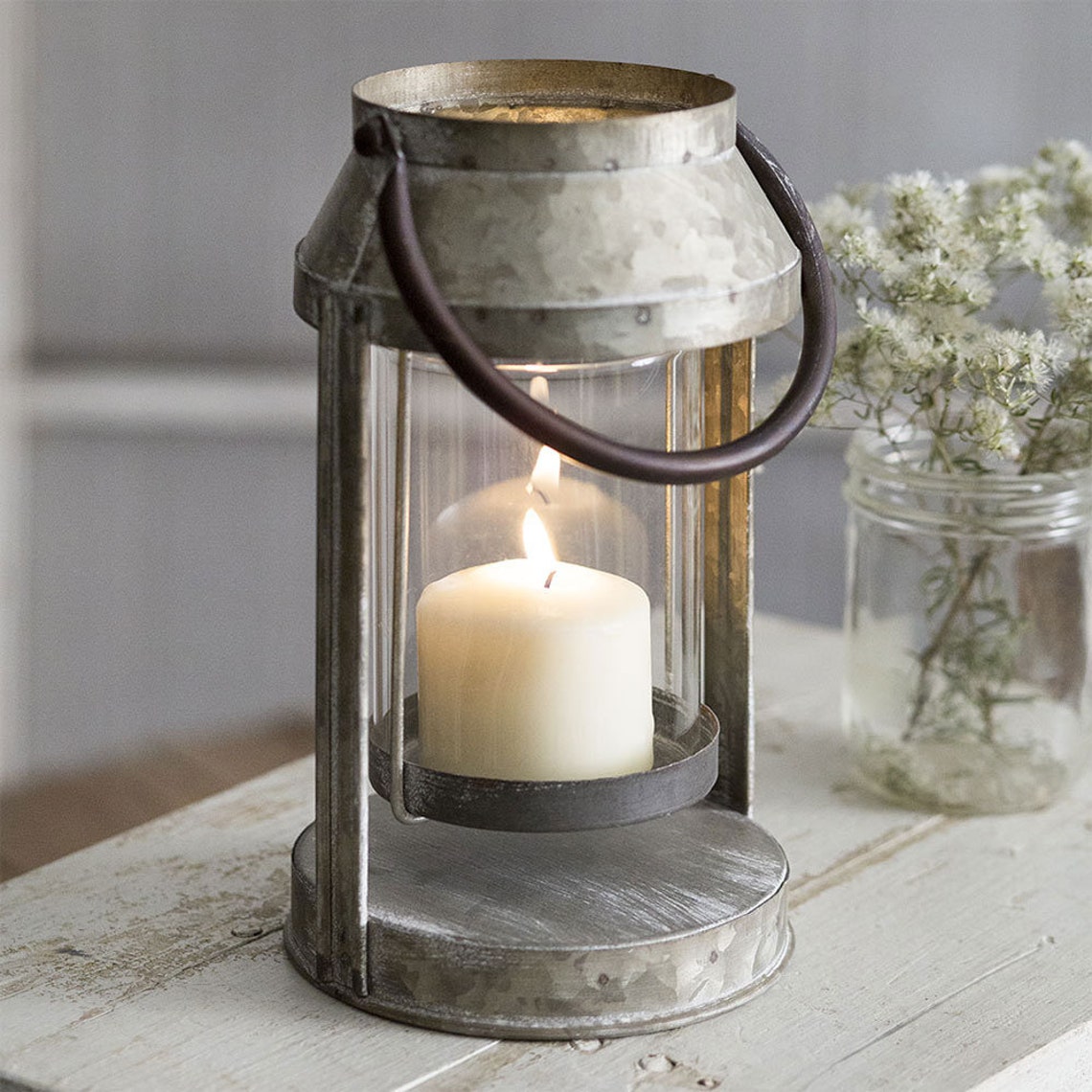 Madison County Galvanized Lantern Candle Holder Farmhouse Etsy