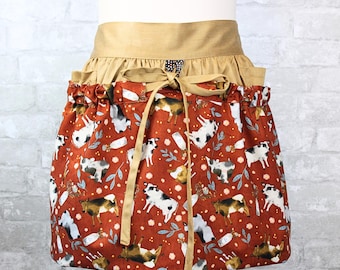 Egg Gathering Harvest Apron | Farm Cotton Apron with 10 Egg Pockets | Vegetables Fruits Holder