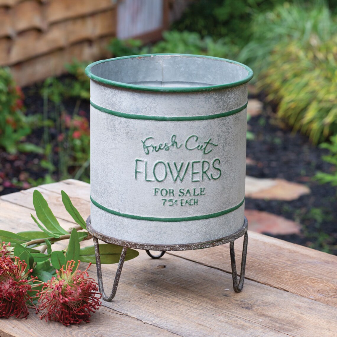 Fresh Cut Flowers Bin And Stand Metal Bucket Planters Etsy