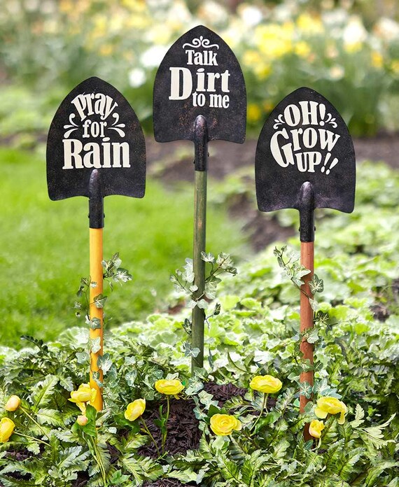 Humorous Shovel Sentiment Stakes Funny Gardenthemed Etsy