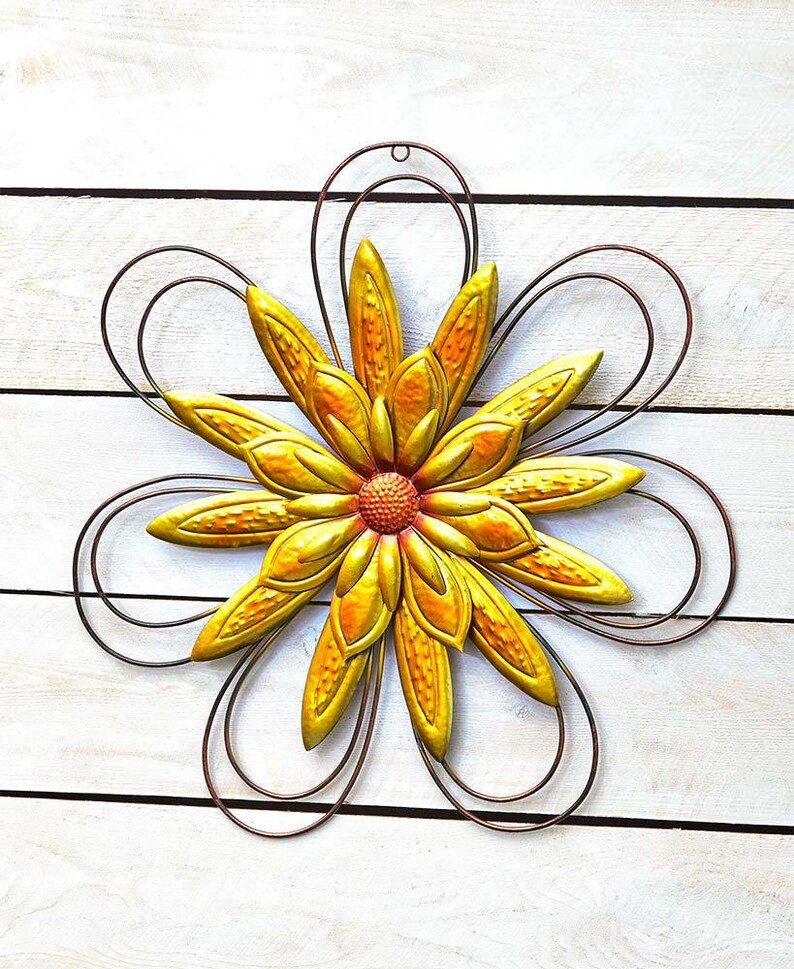 Garden Metal Flower Wall Art Colorful Garden Yard Decor Etsy