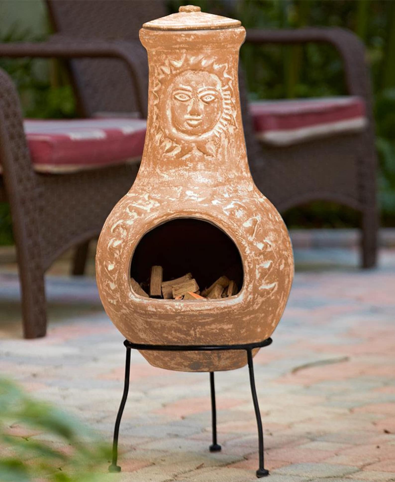 Outdoor Clay Chimineas With A Sturdy Metal Stand Etsy