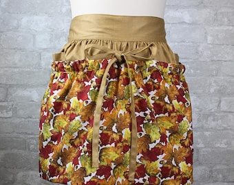Garden Harvest Apron with Deep Pockets | Fruits Eggs Vegetables Pick Holder | Kitchen Art Half Apron | Autumn Design