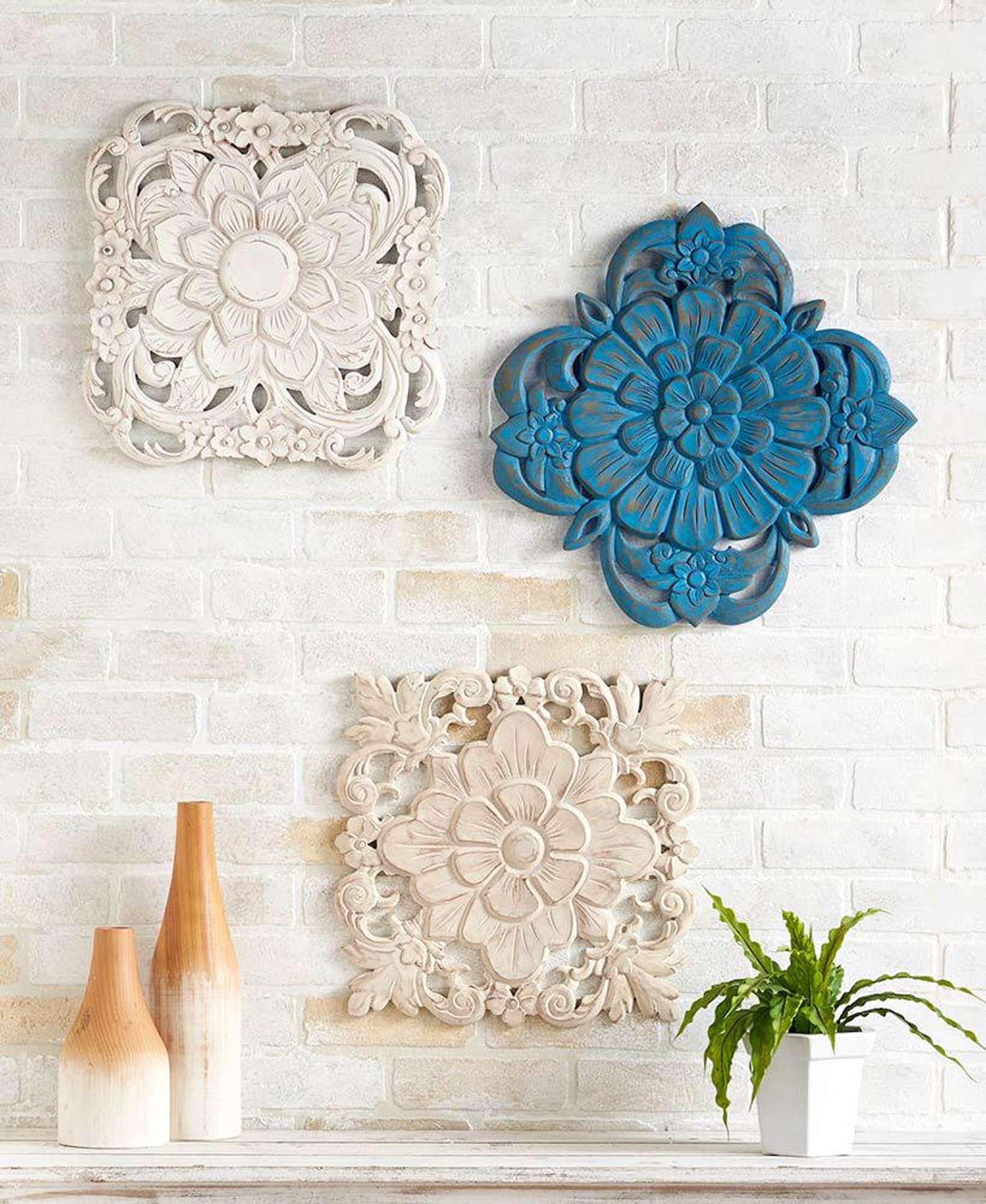 16 Floral Wall Medallions Carved Flower Design Wall | Etsy