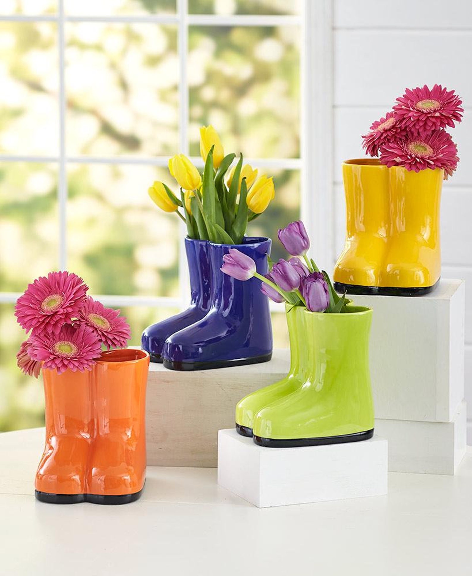 Colorful Rainboot Vases Fun Indoor/ Outdoor Home Decor Etsy