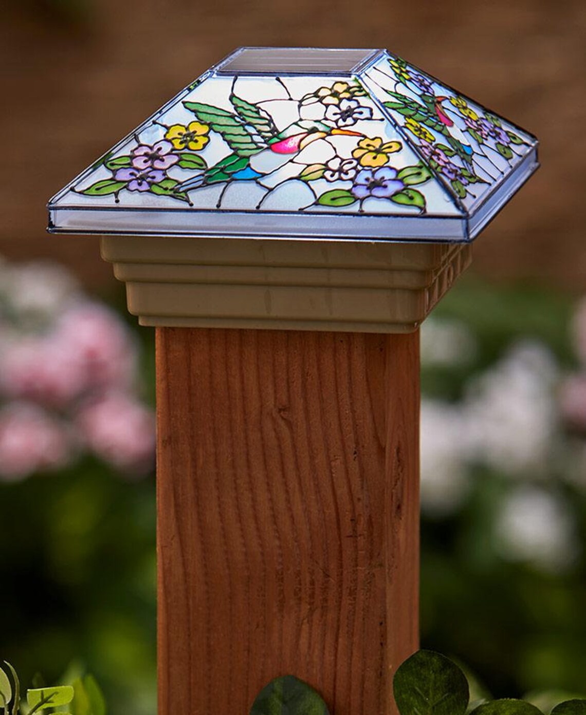 Stained Glass Solar Post Cap Lights White Led Lights Etsy