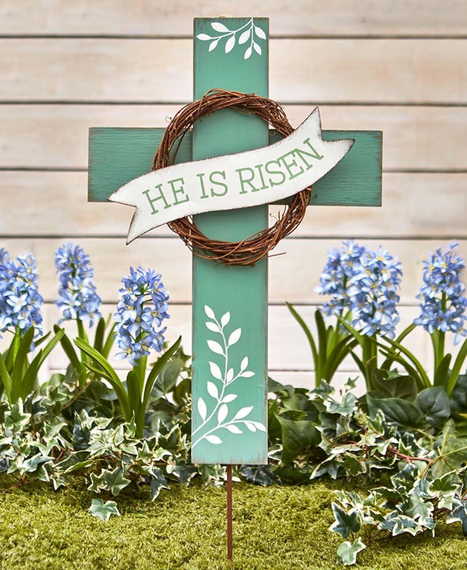 He Is Risen Cross Stake Celebrate Easter Wood Garden Stake Etsy