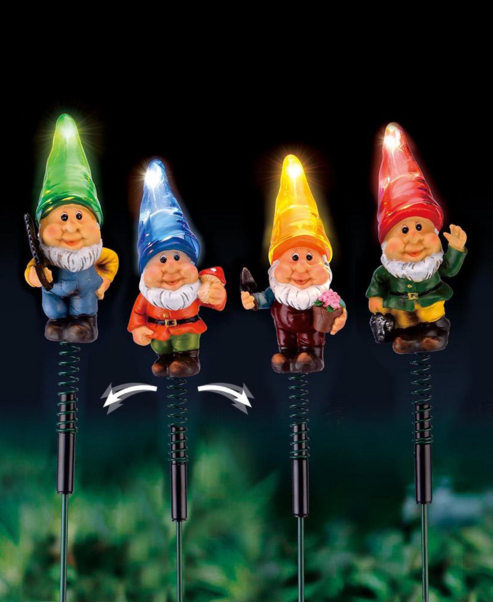 Bounce Gnome Solar Garden Stake Lights White Led Lights Etsy