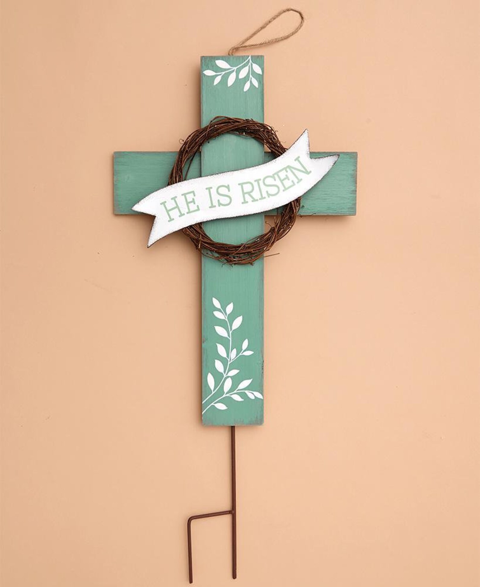 He Is Risen Cross Stake Celebrate Easter Wood Garden Stake Etsy