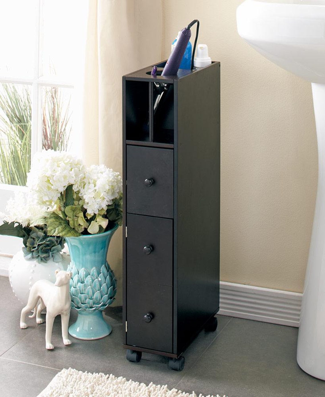 Slim Rolling Bathroom Storage Carts With Selves Toiletries Etsy