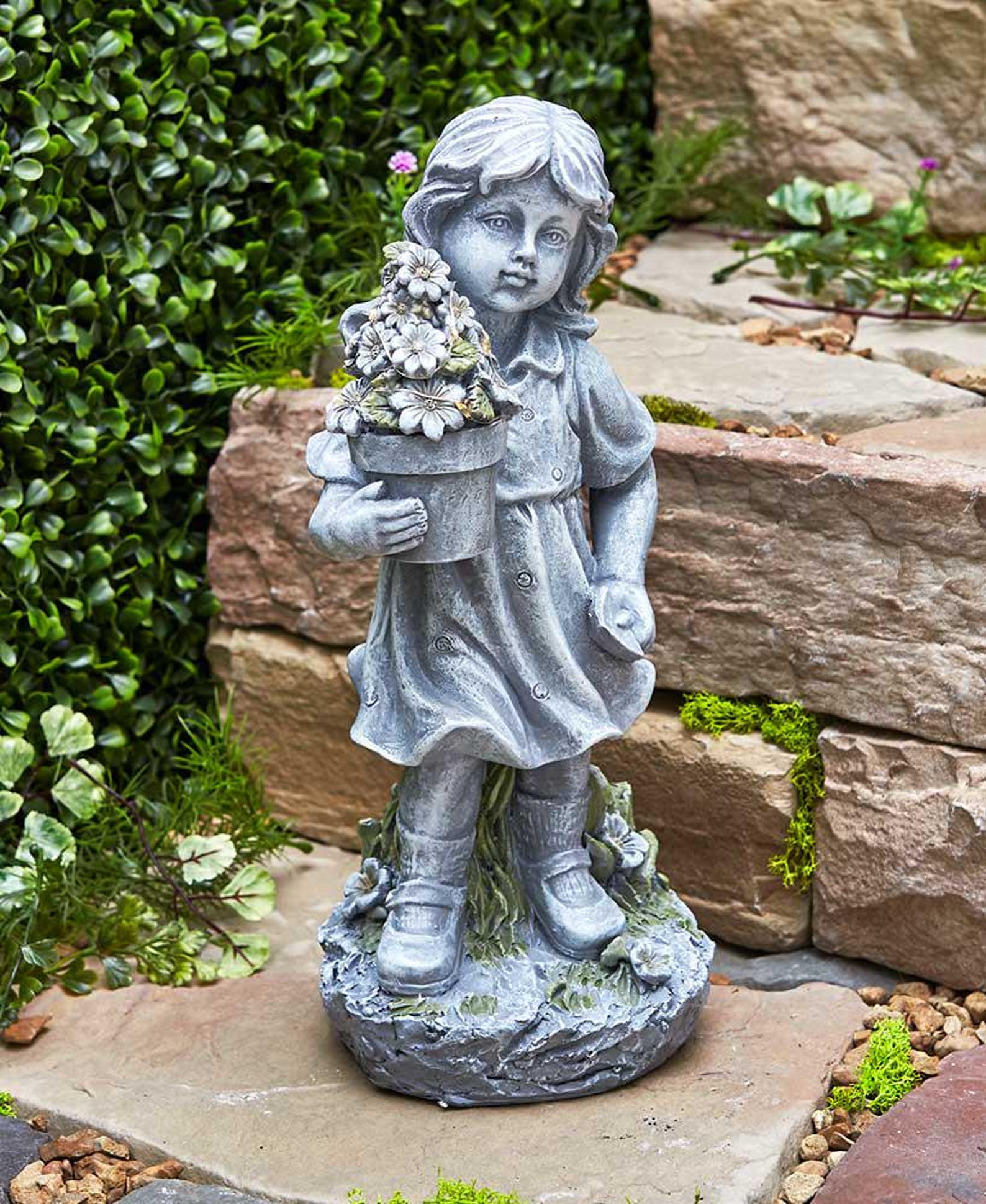 Solarlighted Gardening Kids Ceramic Boy and Girl Statue Etsy