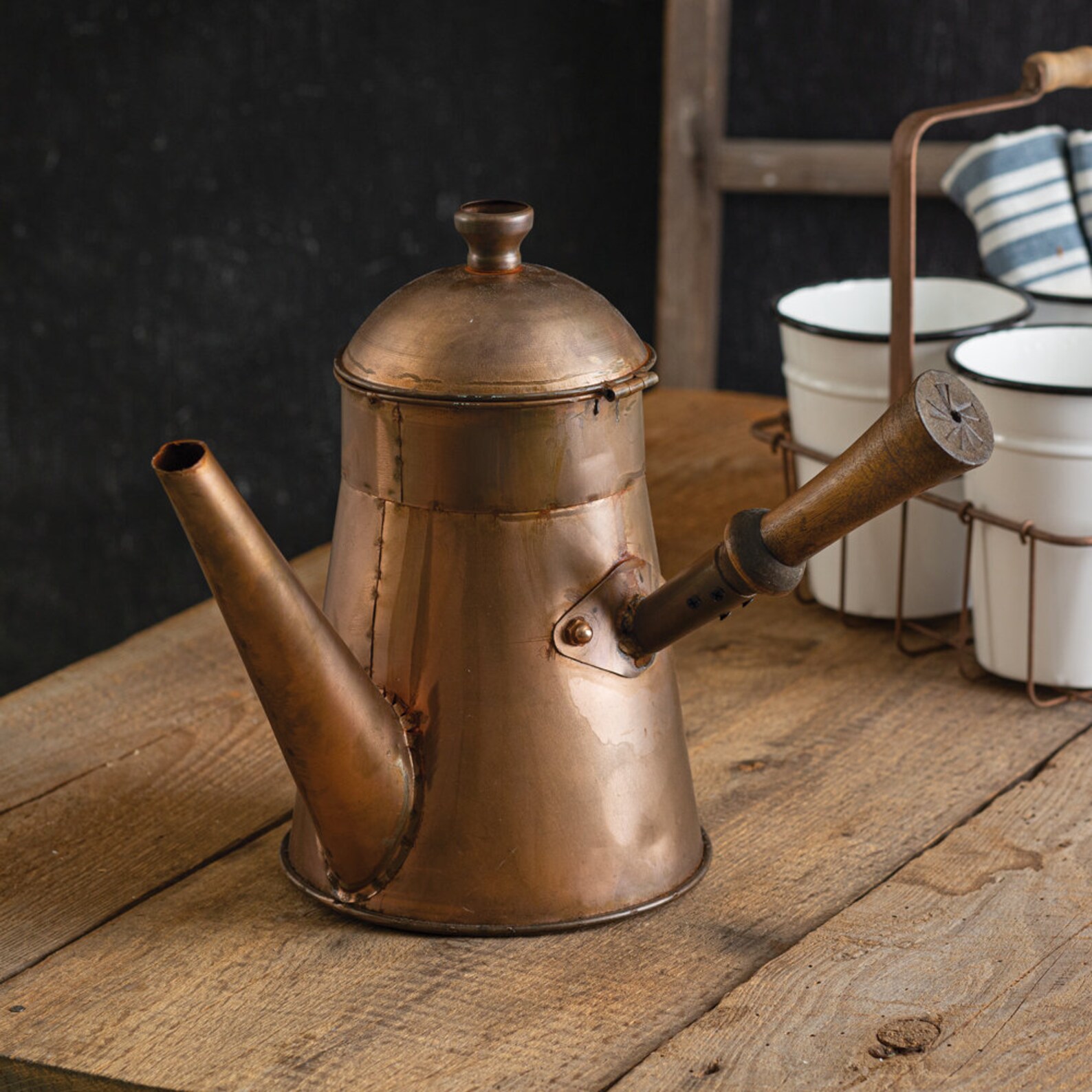 Copper Finish Coffee Pot With Handle Rustic Vintage Style Etsy