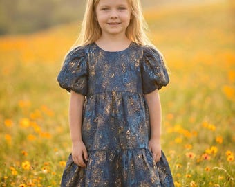 Princess Girl Dress | Flower Girl Dress | First Birthday Party Dress | Puff Sleeve Melody Handmade Dress | Twinkle Stars
