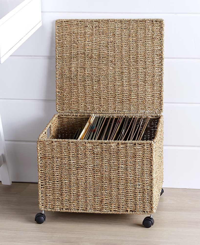 Seagrass Rolling File Organizer Basket With Lid Etsy