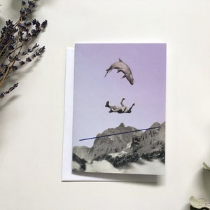 Greeting card, retro birthday card, Vintage Wish Card, Mountain Greeting Card, Fish Wish Card