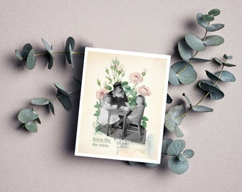 Carte fête des mères message personnalisé, happy mother's day, carte voeux, carte mère rétro, carte souhait vintage, carte anniversaire mère