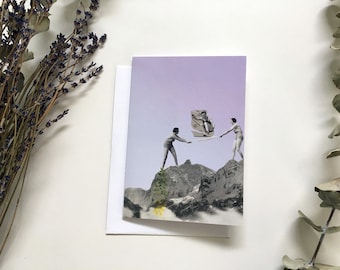 Carte de voeux, Carte d'anniversaire rétro, Carte de souhait Vintage, Carte de voeux montagne