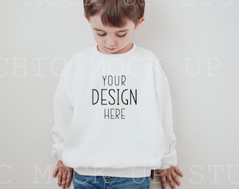 Kids White Sweatshirt Mockup | Gildan 18000b White Sweatshirt Mockup | KIDS Sweater Mockup | Toddler Model Mockup / White Sweatshirt Mockup