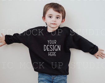 Kids Black Sweatshirt Mockup | Gildan 18000b Black Sweatshirt Mockup | KIDS Sweater Mockup | Toddler Model Mockup / Black Sweatshirt Mockup