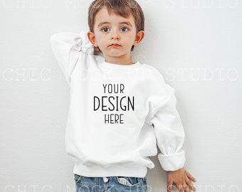 Kids White Sweatshirt Mockup | Gildan 18000b White Sweatshirt Mockup | KIDS Sweater Mockup | Toddler Model Mockup / White Sweatshirt Mockup