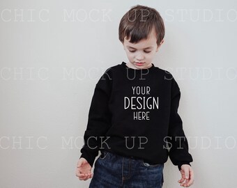 Kids Black Sweatshirt Mockup | Gildan 18000b Black Sweatshirt Mockup | KIDS Sweater Mockup | Toddler Model Mockup / Black Sweatshirt Mockup