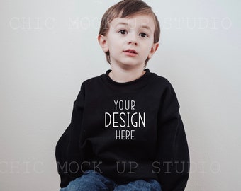 Kids Black Sweatshirt Mockup | Gildan 18000b Black Sweatshirt Mockup | KIDS Sweater Mockup | Toddler Model Mockup / Black Sweatshirt Mockup