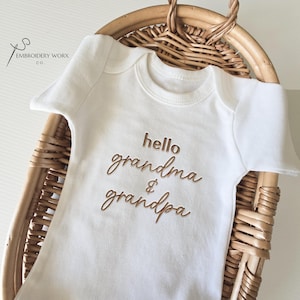 Embroidered Hello Grandma and Grandpa ONESIES® brand, hello grandma ONESIES® brand Pregnancy Pregnancy Announcement to Grandparents D14