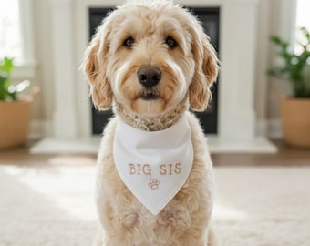 Embroidered Big Sis Dog Bandana Personalized Dog Bandana Adjustable Bandana Adjustable Dog Bandana Baby Pregnancy Announcement BIB 1
