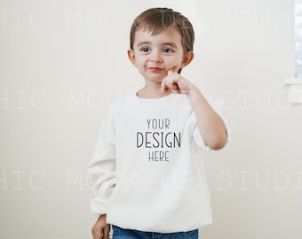 Kids White Sweatshirt Mockup | Gildan 18000b White Sweatshirt Mockup | KIDS Sweater Mockup | Toddler Model Mockup / White Sweatshirt Mockup