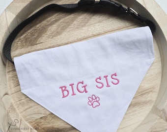 Embroidered Big Sis Dog Bandana Personalized Dog Bandana Adjustable Bandana Adjustable Dog Bandana Baby Pregnancy Announcement BIB 1