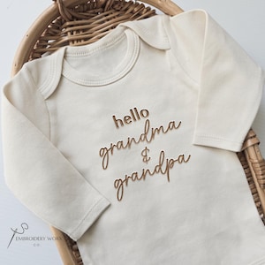 Embroidered Hello Grandma and Grandpa ONESIES® brand, hello grandma ONESIES® brand Pregnancy Pregnancy Announcement to Grandparents D14