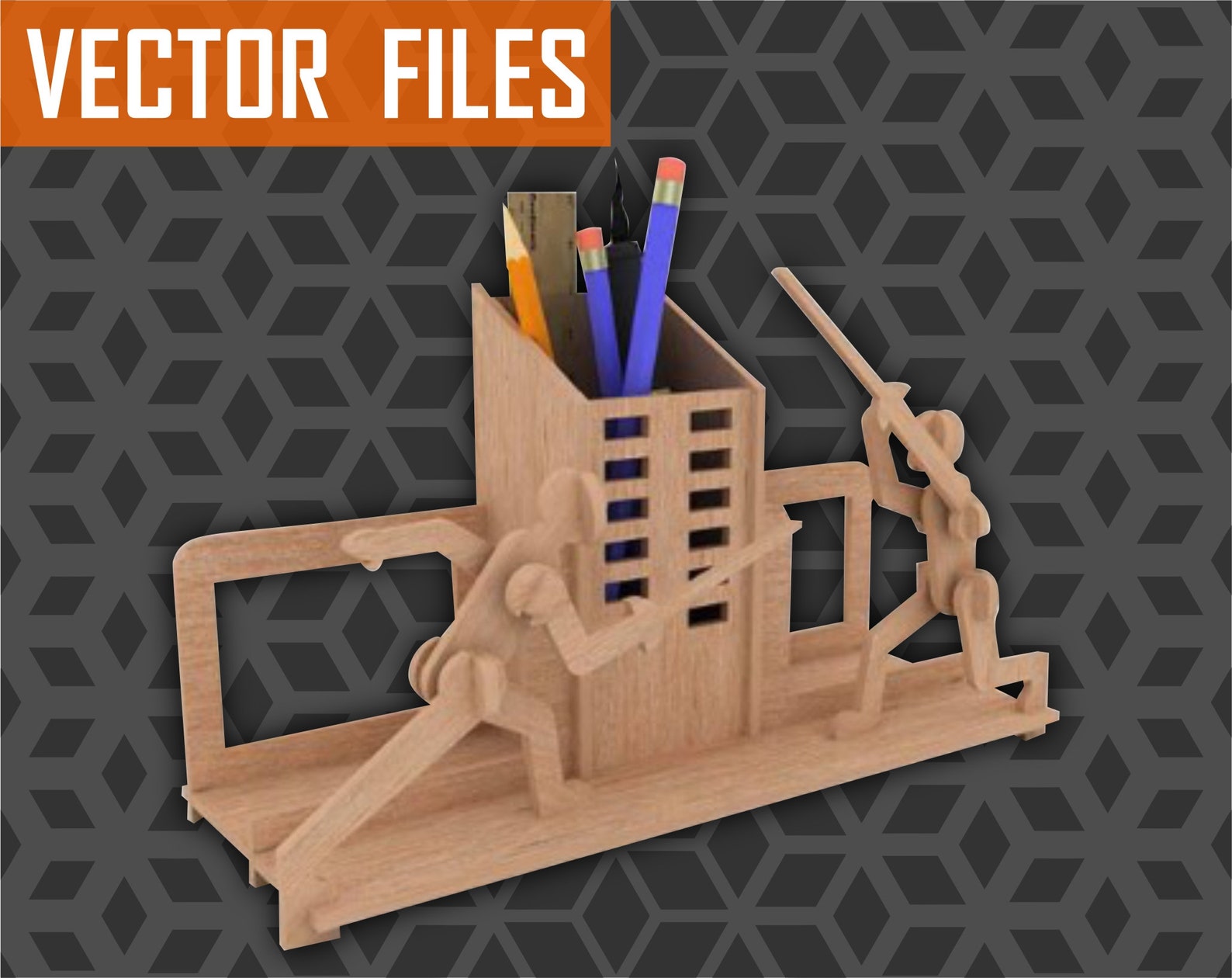 7 Pen Holder Wooden Holder Laser Cut Files SVG DXF CDR Etsy