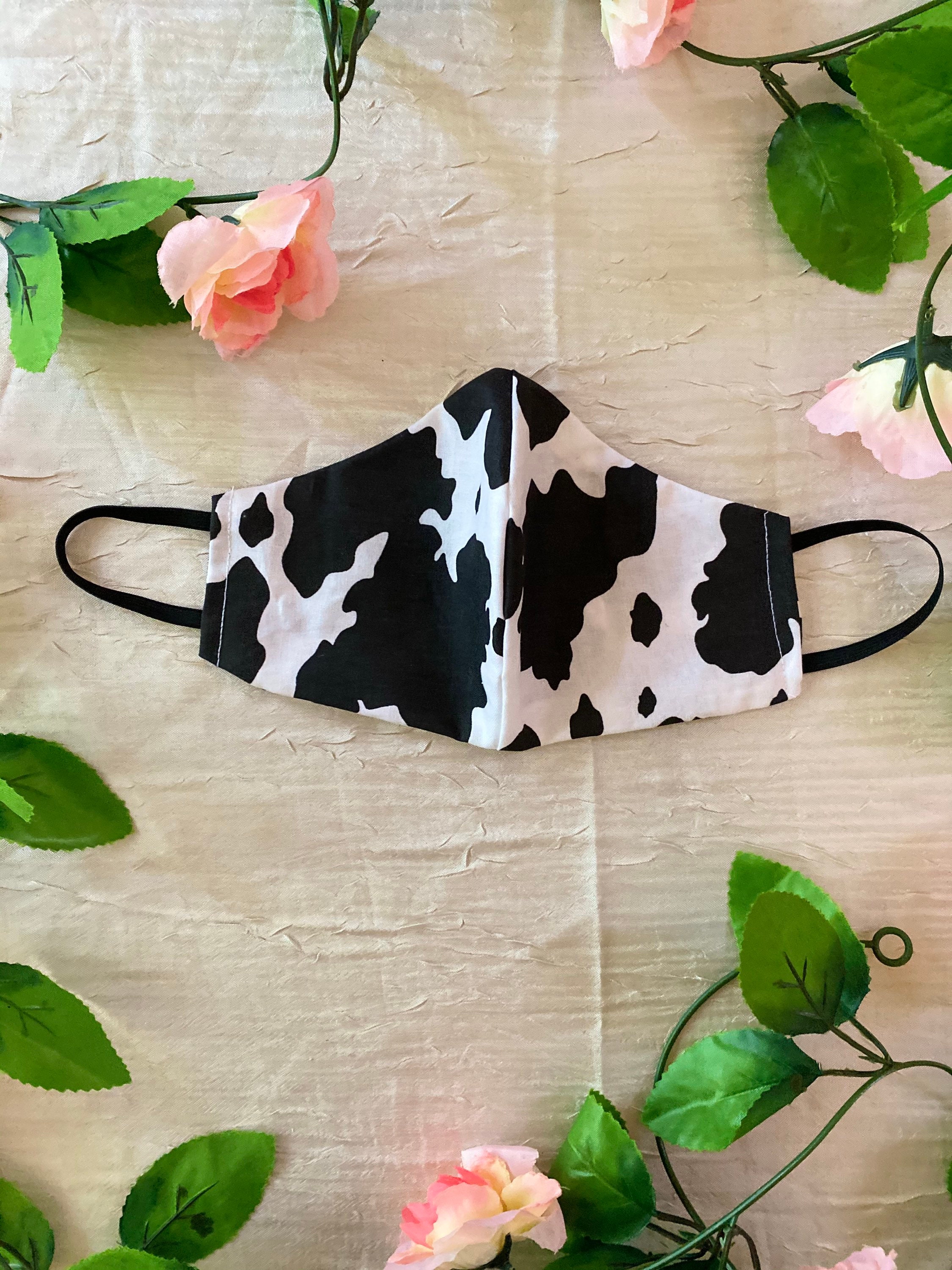 Cow Print Black & White Face Mask Cotton Handmade Reversible | Etsy