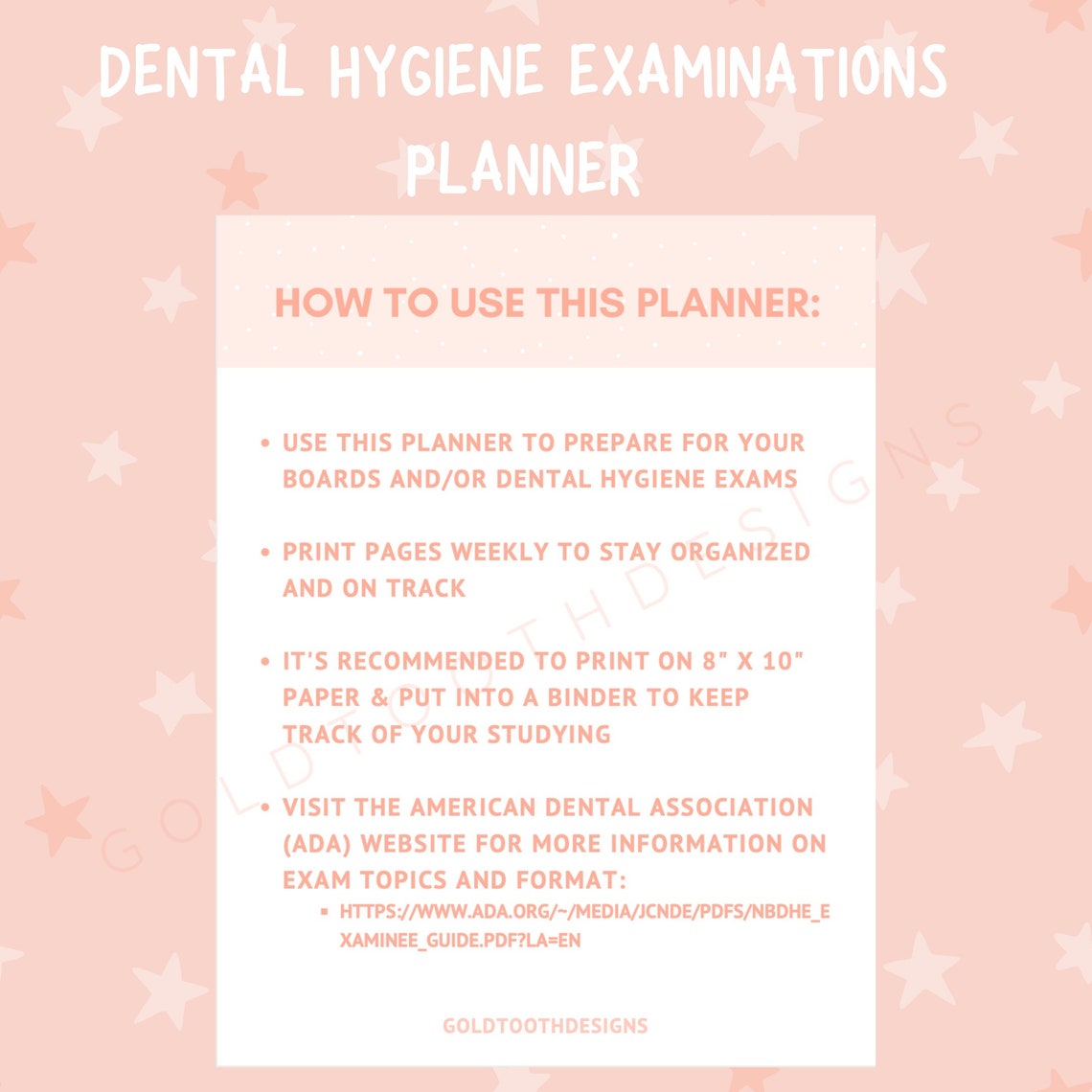 Dental Hygiene Board Planner PDF Download Dental Hygienist Etsy