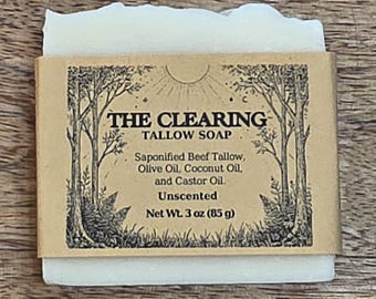 THE CLEARING Tallow Soap Bar | Small Batch Cold Process Body Soap | Unscented | RippleRoot Studios
