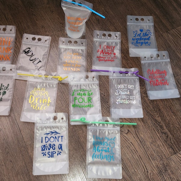 Drink Pouches; Drink, Sip, On the Go, Adult Beverage, Trip Fun, Adult Capri Sun with a Straw