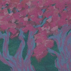 trees - original gouache watercolor painting 5&quot;x7&quot;