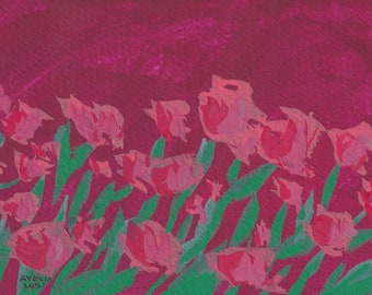roses - original gouache watercolor painting 4"x6"