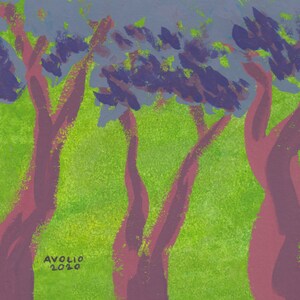 trees - original gouache watercolor painting 5&quot;x7&quot;