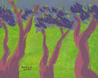 trees - original gouache watercolor painting 5"x7"