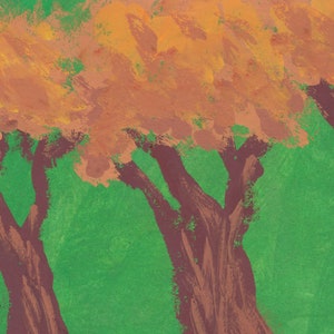 trees - original gouache watercolor painting 5&quot;x7&quot;