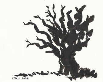 tree in black and white - original ink sketch 8" x 10"