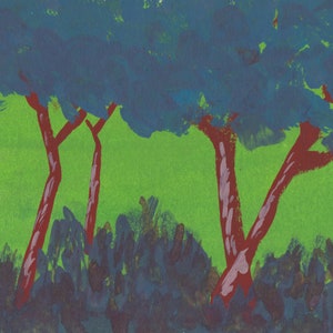 blue leaves - original gouache watercolor painting 5&quot;x7&quot;