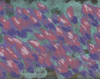 flowers - original gouache watercolor painting 4"x6"
