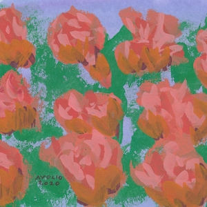 flowers - original gouache watercolor painting 5&quot;x7&quot;