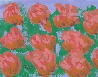 flowers - original gouache watercolor painting 5"x7"